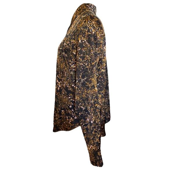 Evereve Sasha Satin Abstract Print Buttoned Blouse Shirt Top Size M Black Olive - Picture 2 of 10